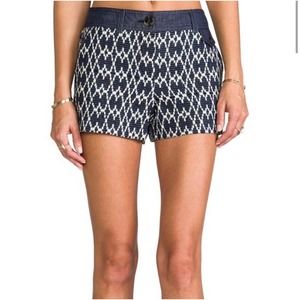 Trina Turk Womens Santiago 2 Navy Blue Jacquard Print Flat Front Dress Shorts 6